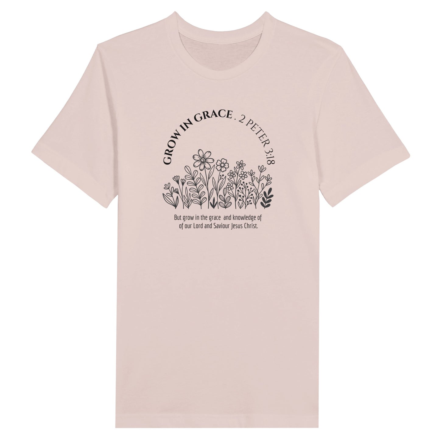 Light Pink Christian T-Shirt for Ladies with "Grow In Grace" print design