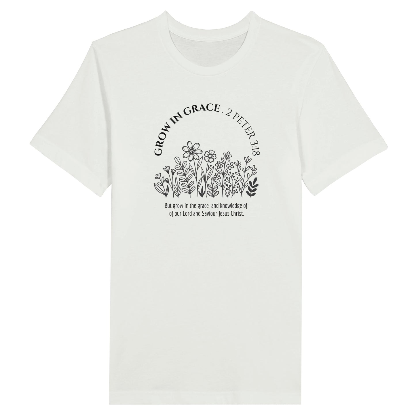 White Christian T-Shirt for Ladies with "Grow In Grace" print design