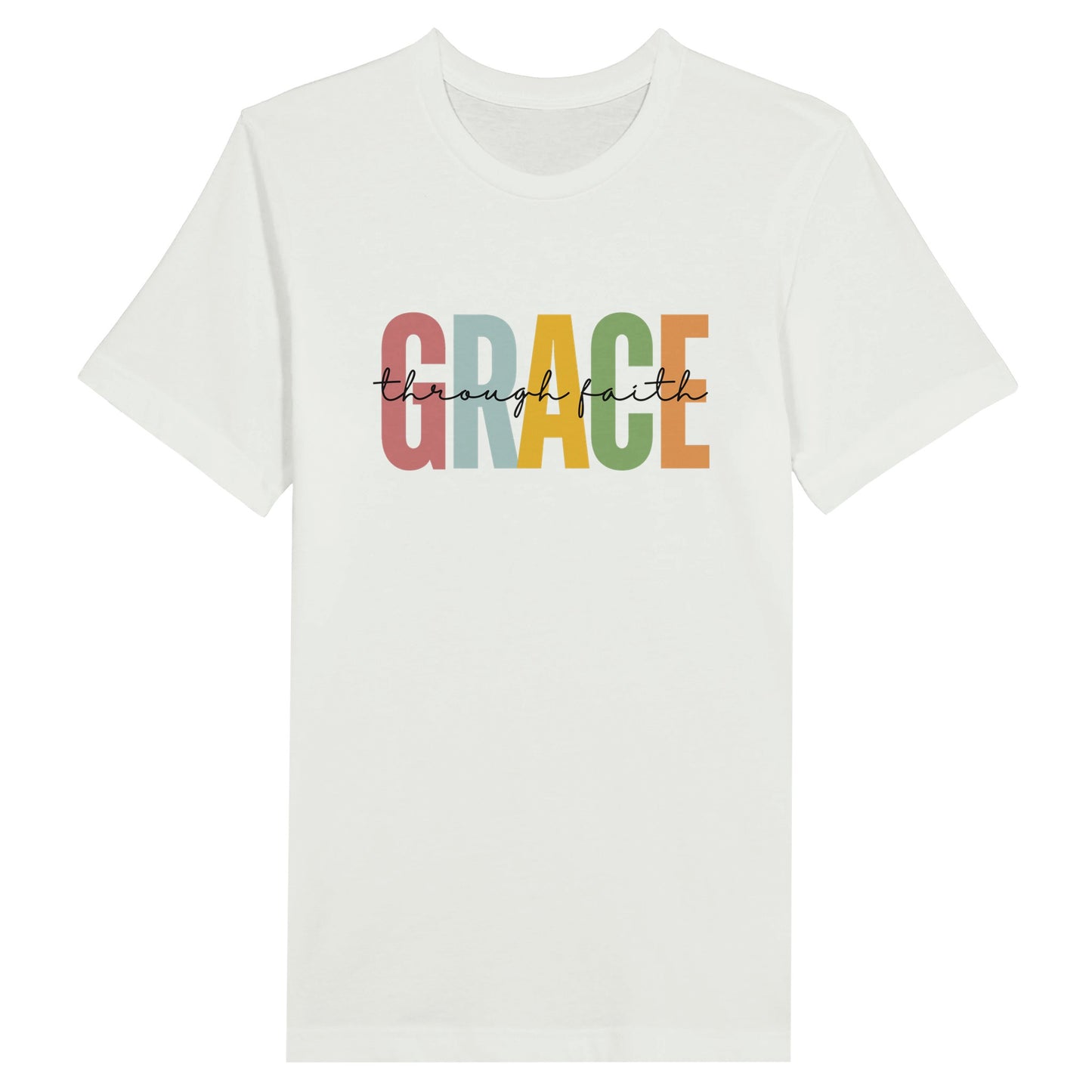 White Ladies Christian T-shirt with "Grace Through Faith" print design