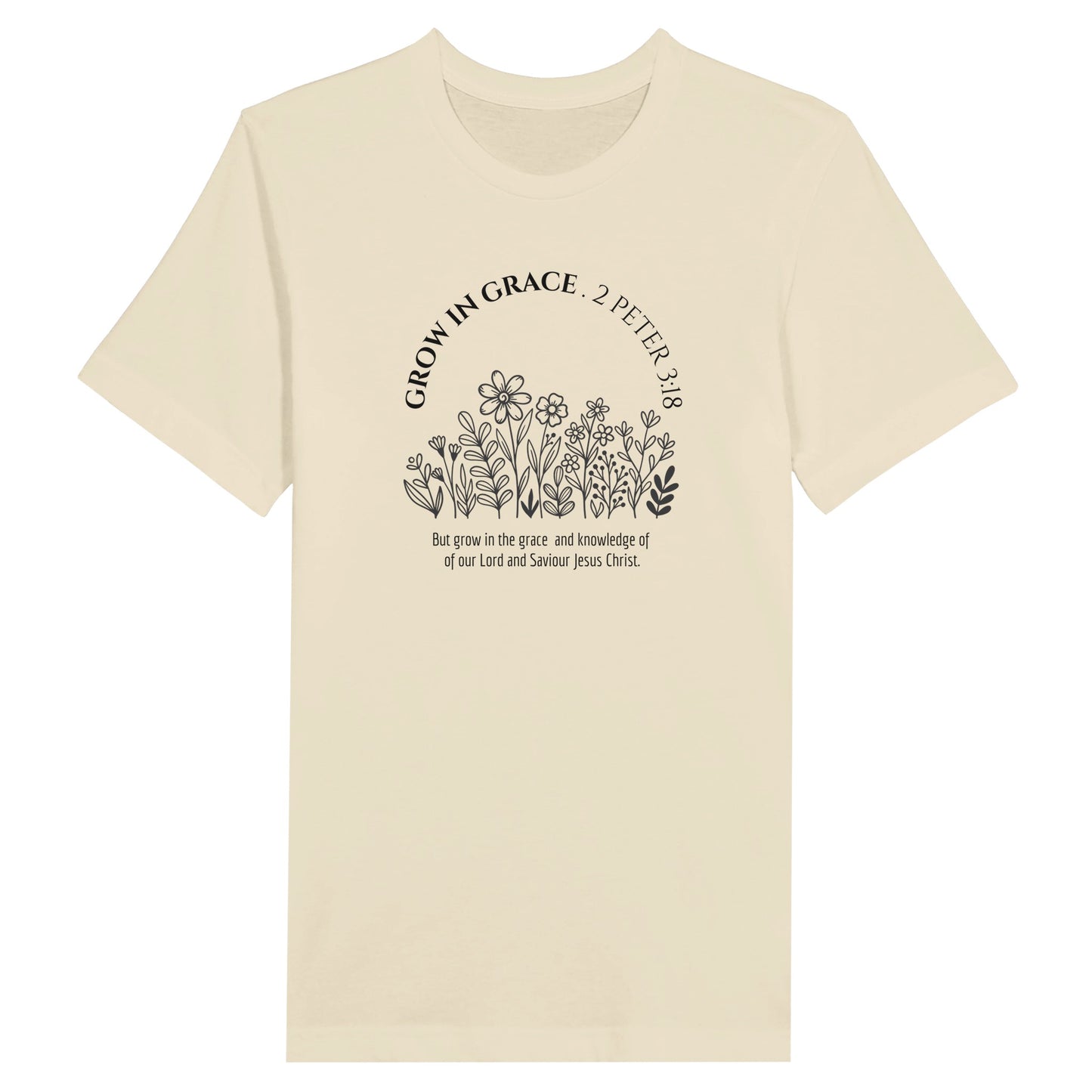 Ladies Christian T-Shirt with "Grow In Grace" print design in natural color