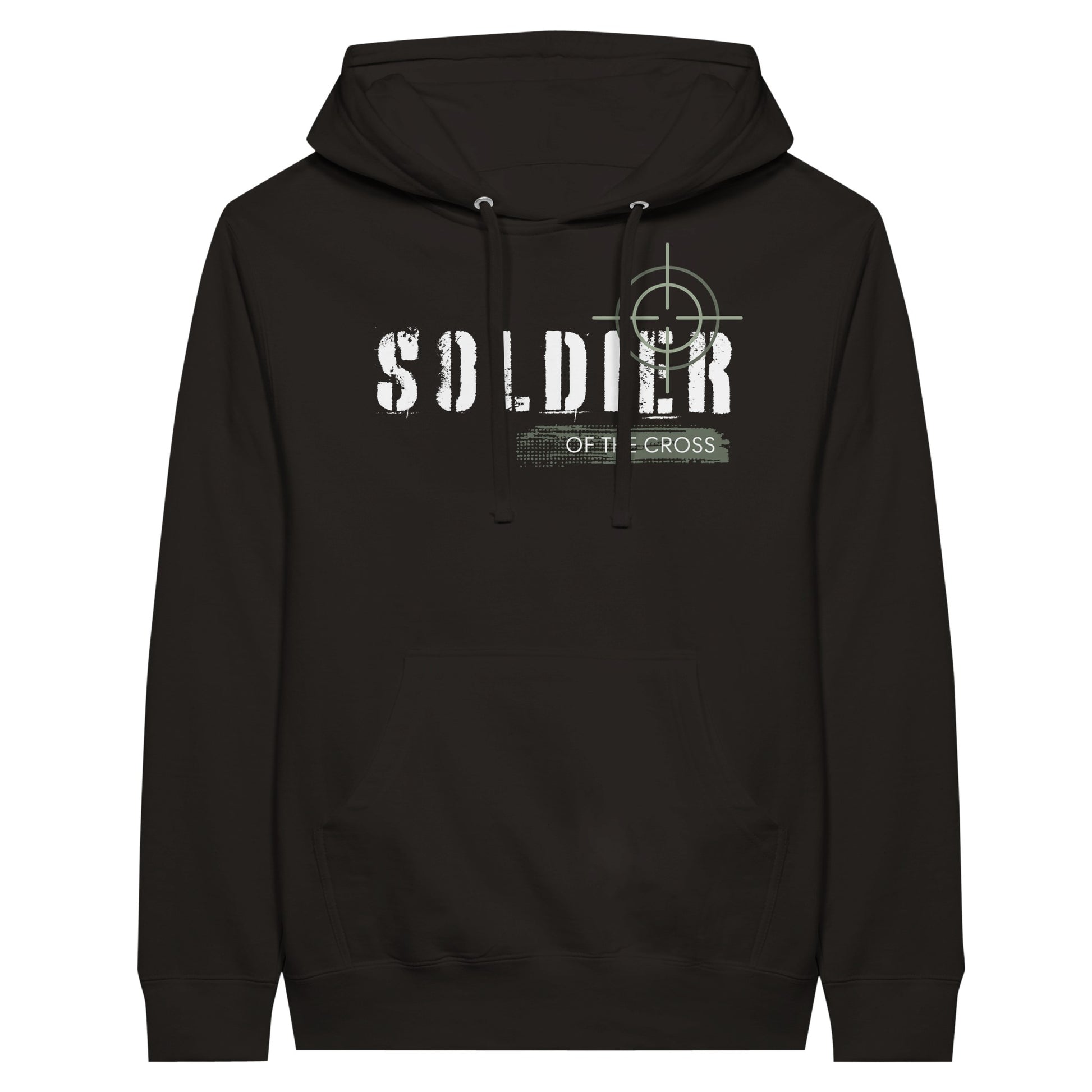 Black Christian Hoodie with "Soldier of the Cross" design print  in front.  Unisex, with large front pouch pocket