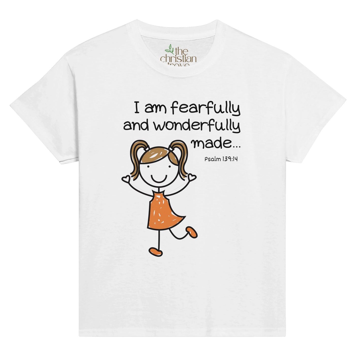 White "I am fearfully and wonderfully made" girl's T-shirt