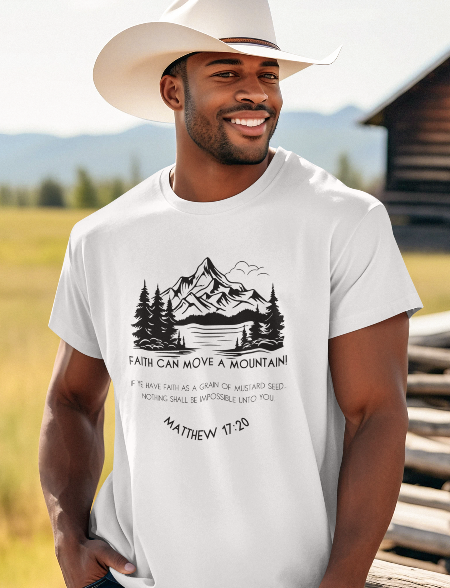 Christian T-Shirt For Men with "Faith Can Move A Mountain" print design