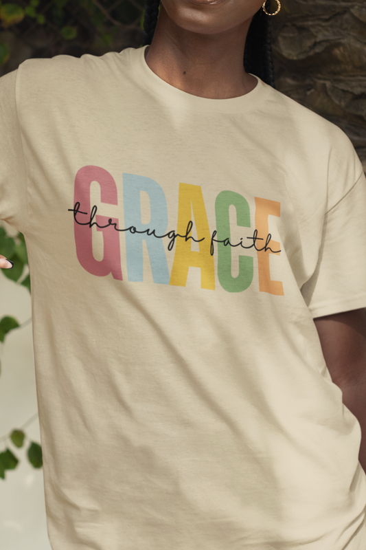 Ladies Christian T-Shirt with "Grace Through Faith" print design