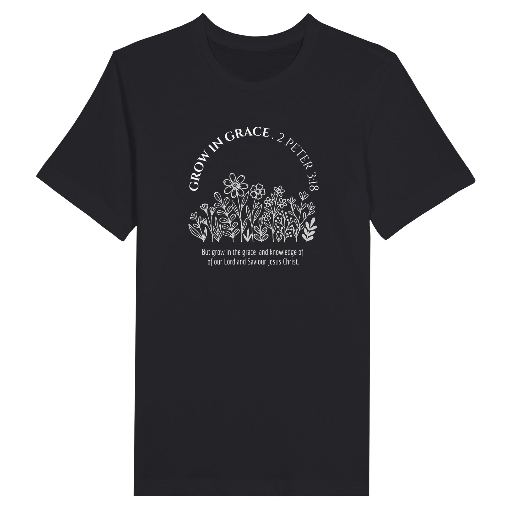 Black Christian T-Shirt for Ladies with "Grow In Grace" print design